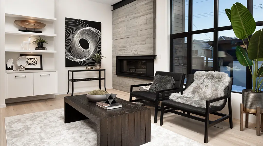 Feature fireplace in modern livingroom