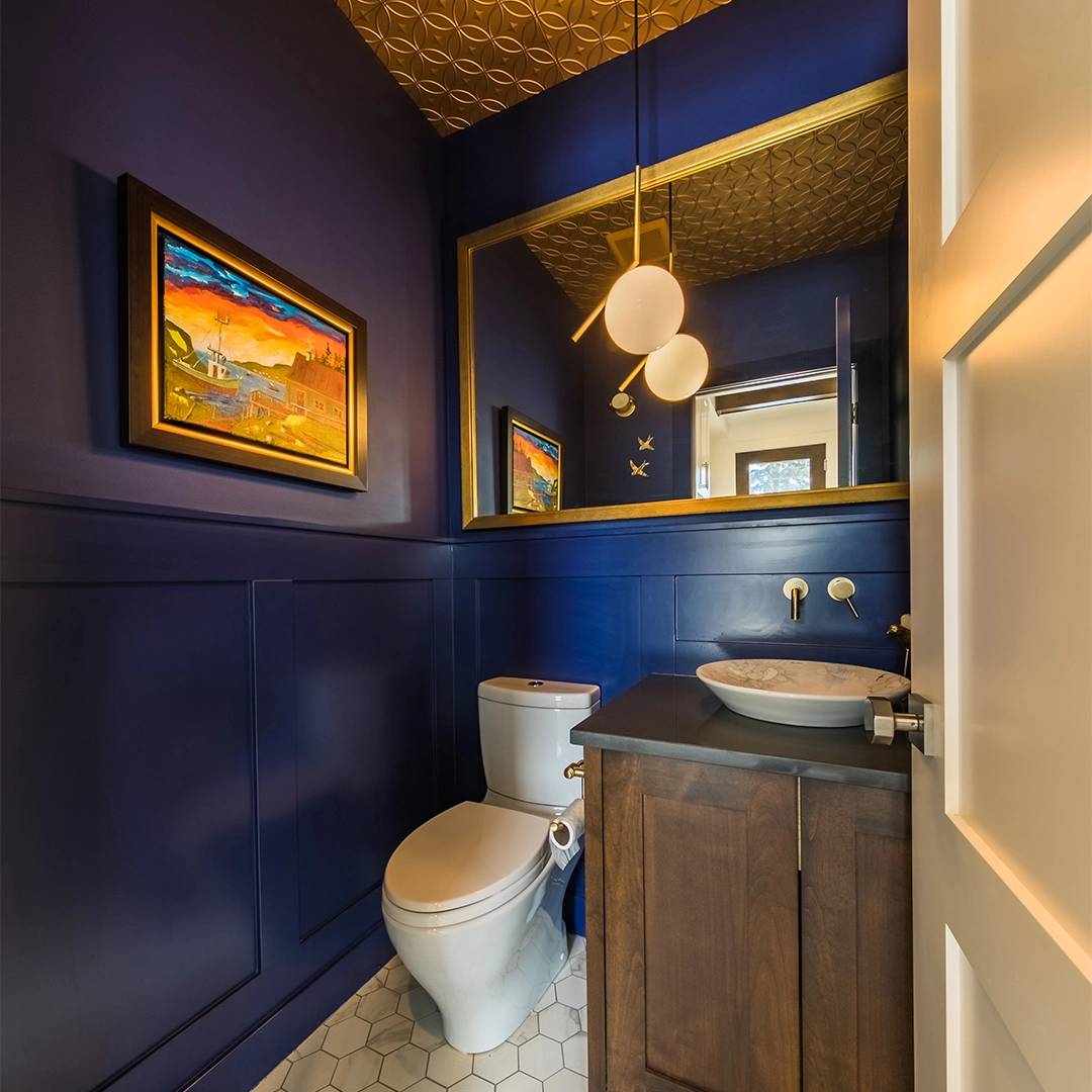 royal blue and gold bathroom